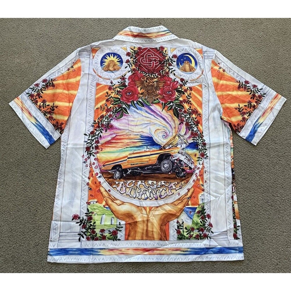 Casablanca Low Rider Silk Shirt Mens L Short Sleeve Camp Collar Made Italy - Picture 2 of 8